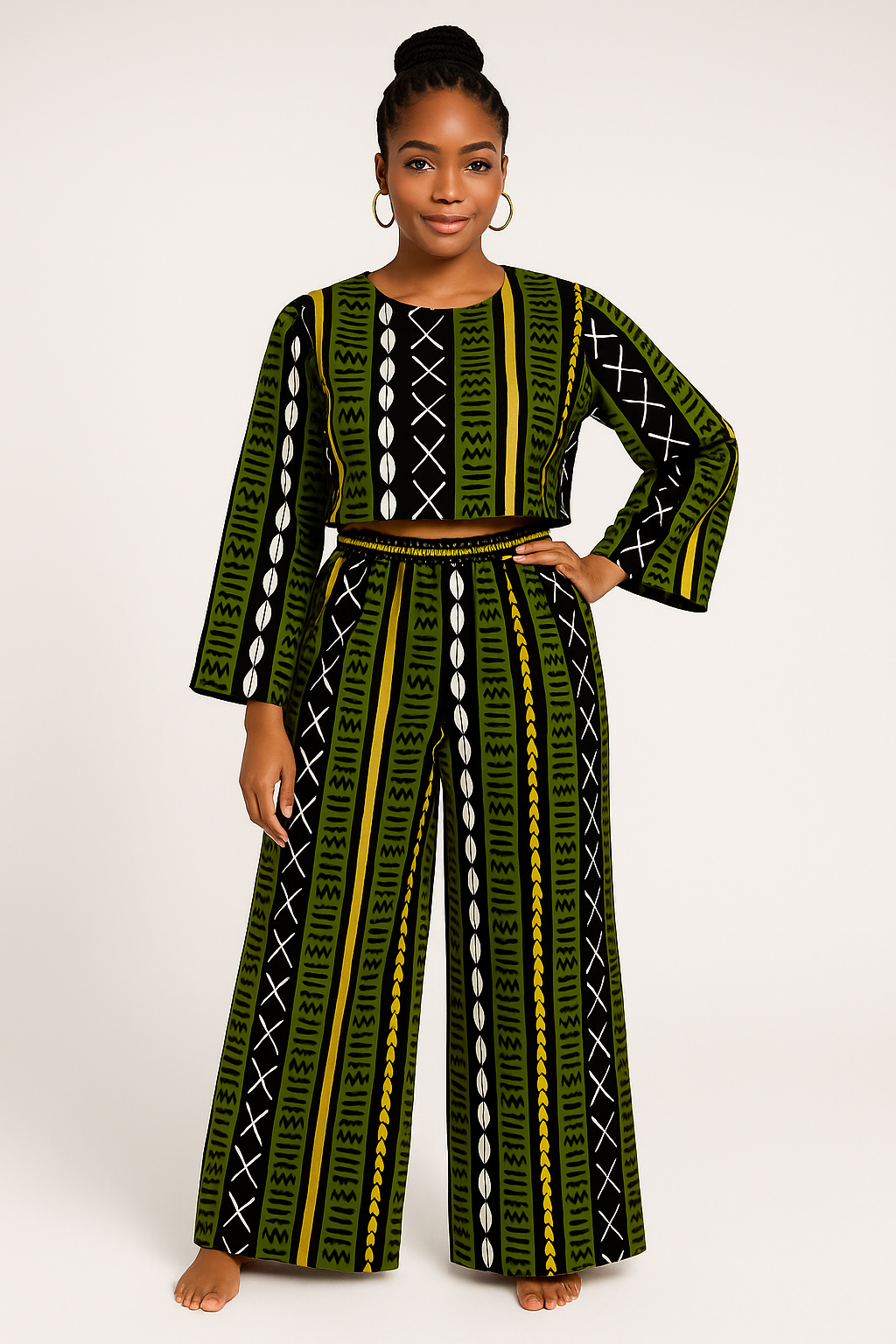 Green BeatWear Afro-Urban Two-Piece Set – Bold, Rhythmic & Fresh