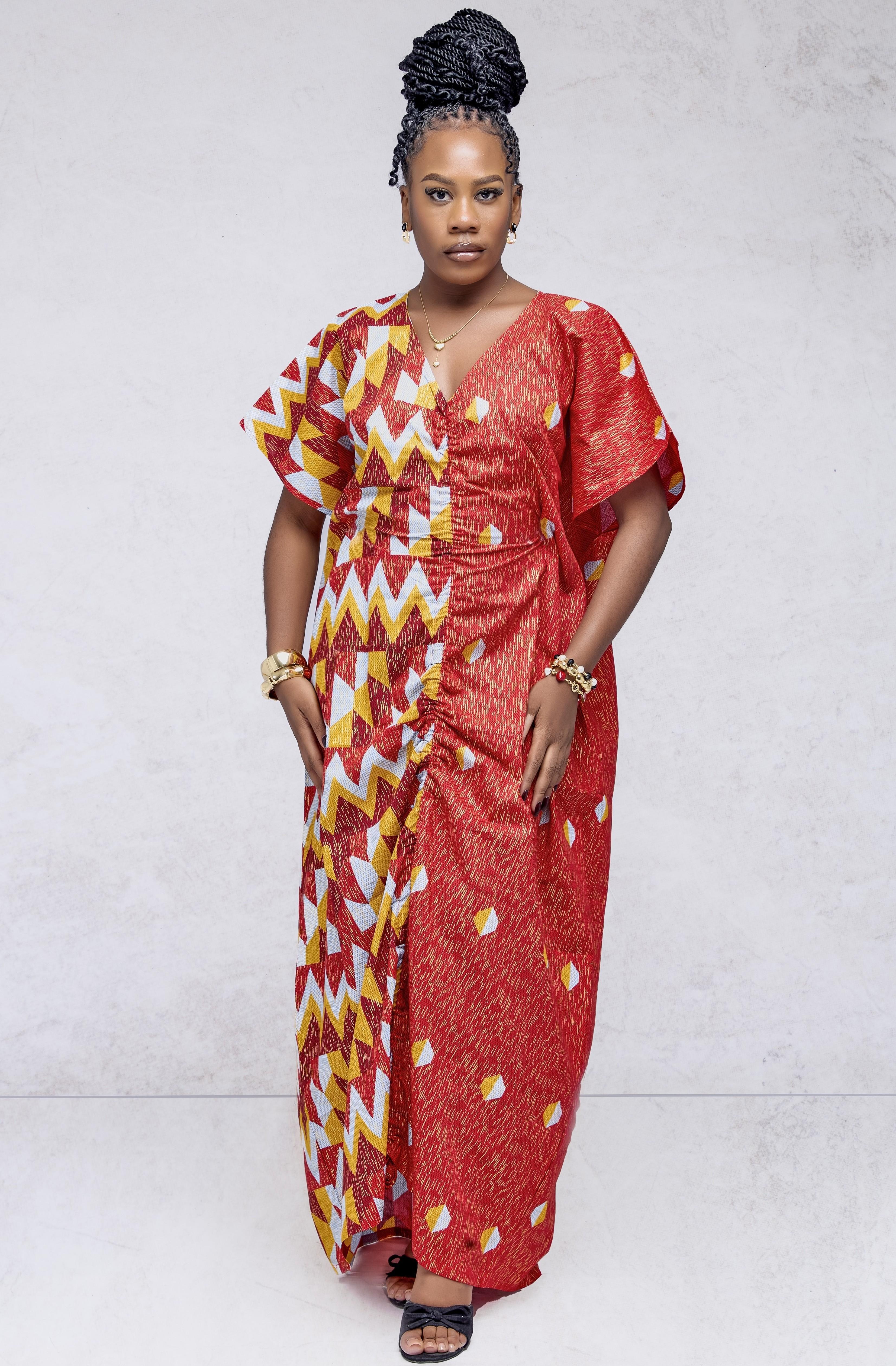 Sika Rouge — Red-Gold Batik Caftan